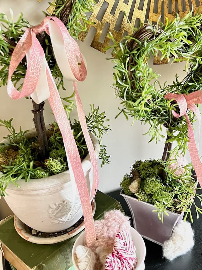 Heart topiaries on the foyer table