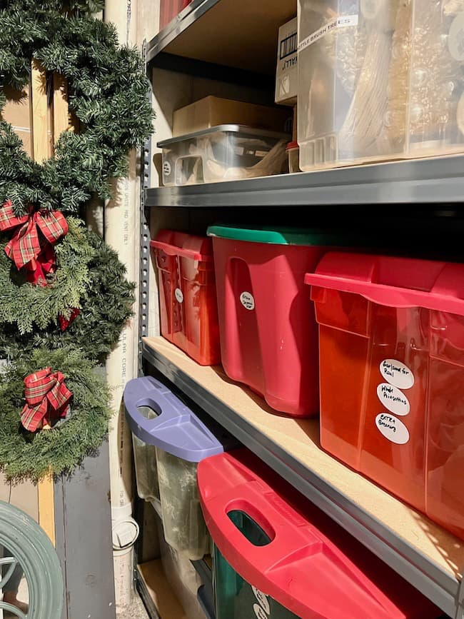 Christmas storage bins in basement