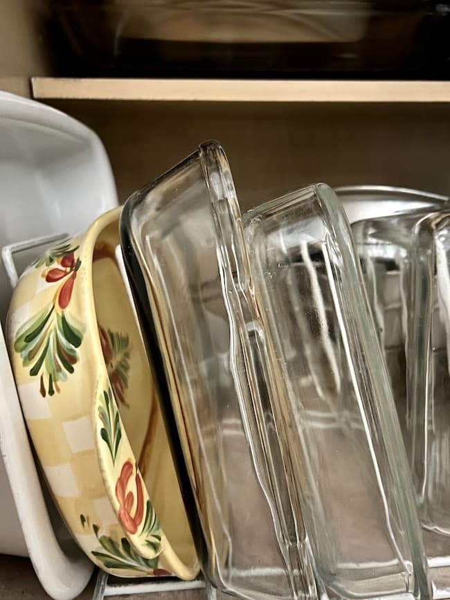 Store your casserole dishes and platters vertically in lower cabinets.