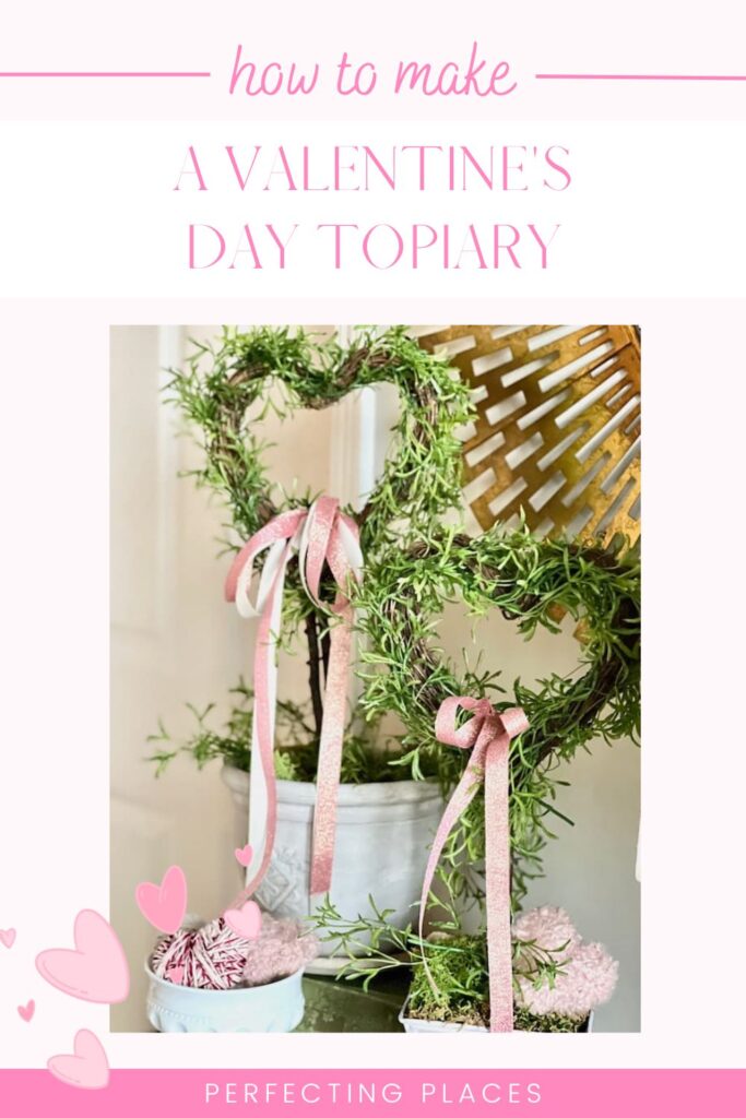 Pin this DIY heart shaped topiaries with pink bows.