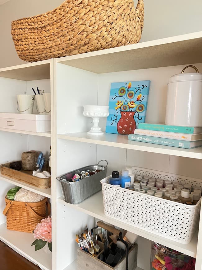 Organized craft room shelves