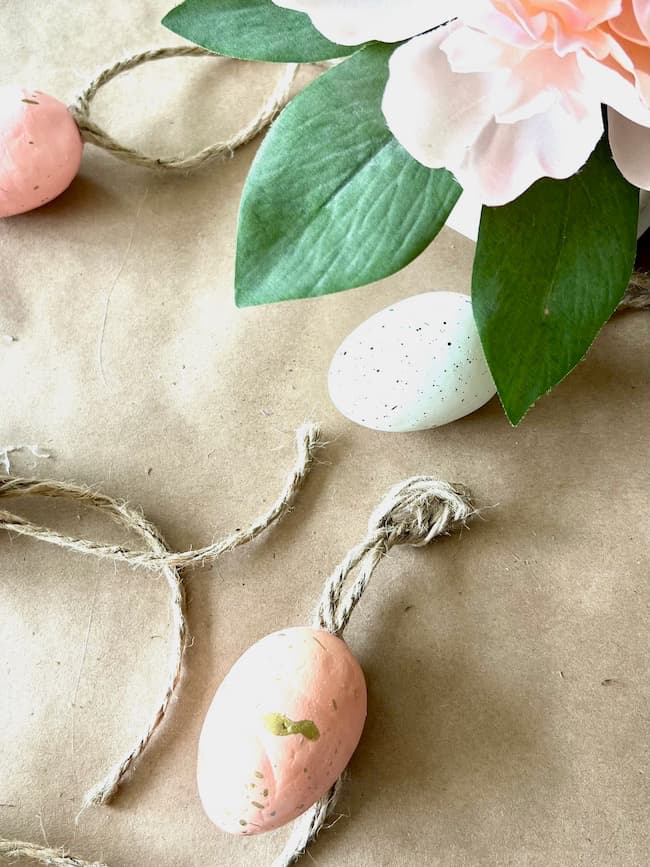 Easter kitchen decor- coral and white Easter eggs