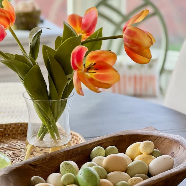 Dough bowl full of Easter eggs