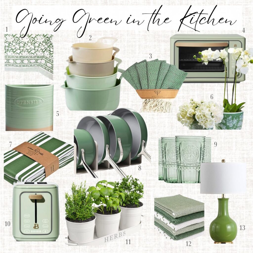 Green kitchen essentials and accessories
