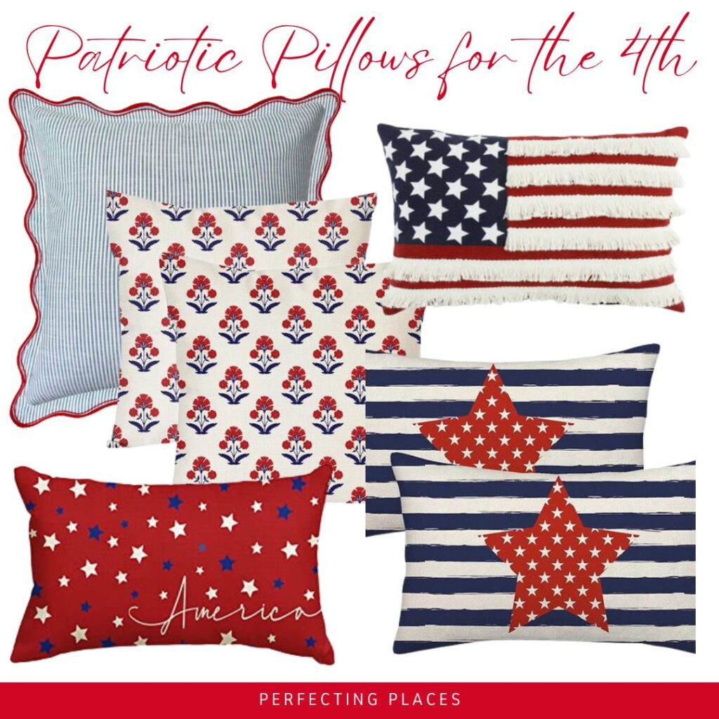 Shop these red, white, and blue patriotic pillows.