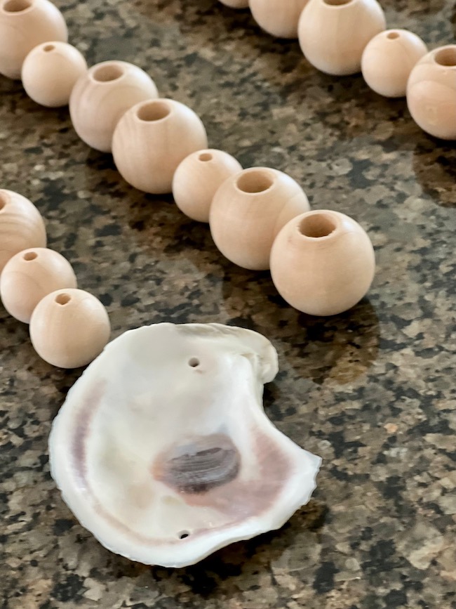 Oyster Shell Wooden Bead Garland with Tassels - Made on Maidstone