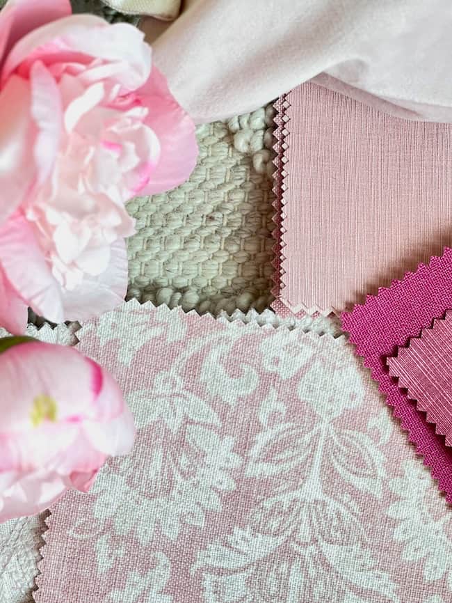 Add a touch of pink to your home decor with pink fabrics and florals.