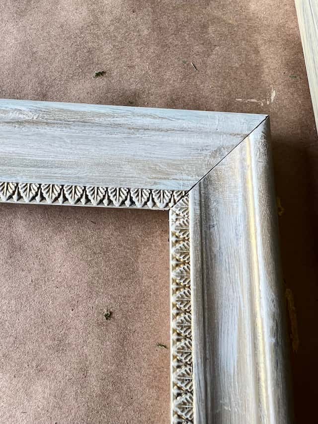 Updated picture frame with antiqued white and gold finish
