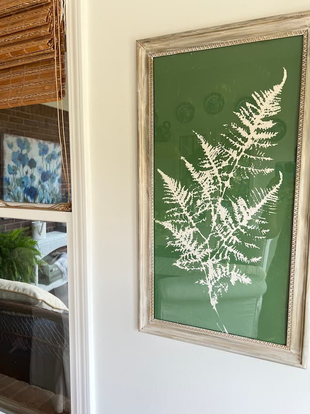 DIY Botanical Wall Art -- Green and white fern silhouette in thrifted frame