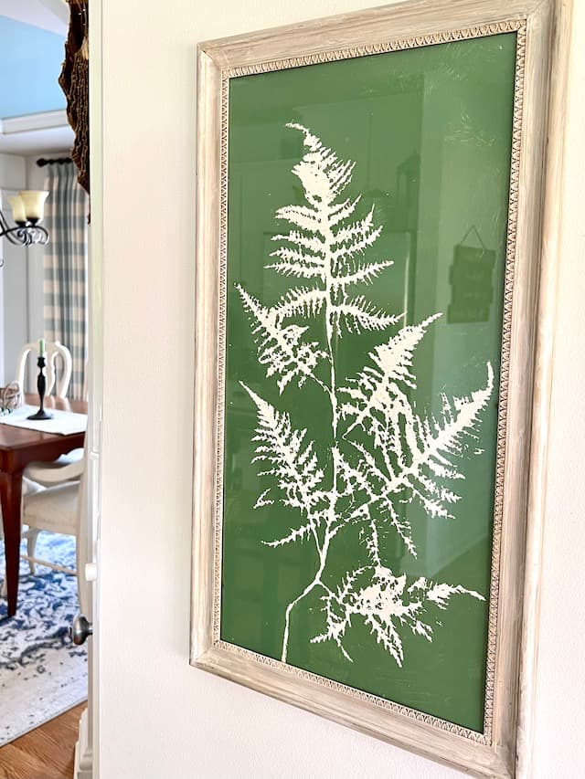 DIY Botanical Wall Art -- Green and white fern silhouette in thrifted frame