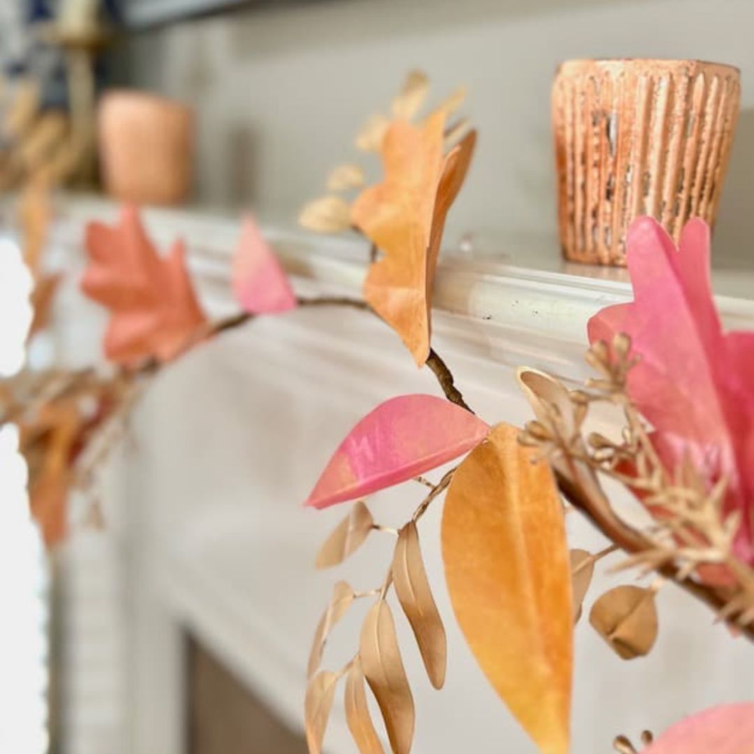 DIY Paper Leaf Garland for Fall with Metallic Paint