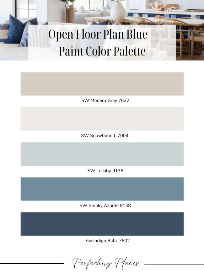 Blue Color Palette for Open Floor Plan Living Space