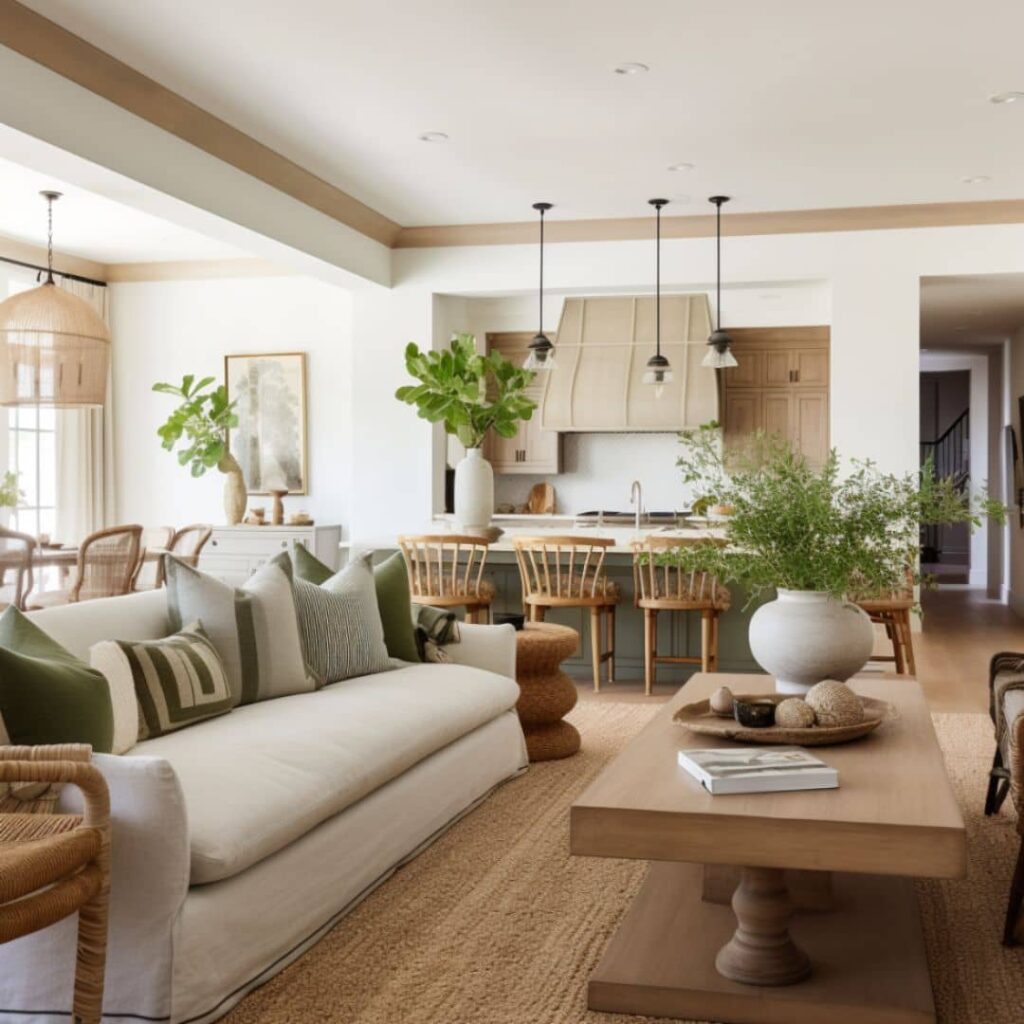 Open Floor Plan Living space with green color palette