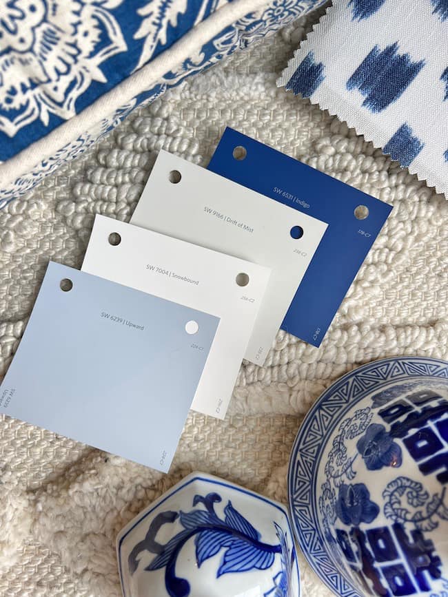 Color palette for Sherwin-Williams Upward, their 2024 Color of the Year with blues and neutrals.