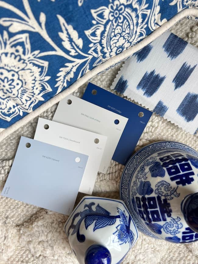 Color palette for Sherwin-Williams Upward, their 2024 Color of the Year with blues and neutrals.