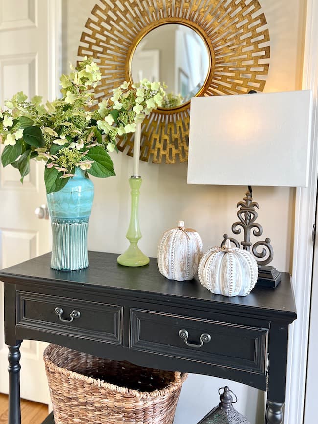 Decorate your foyer for fall with dried hydrangeas
