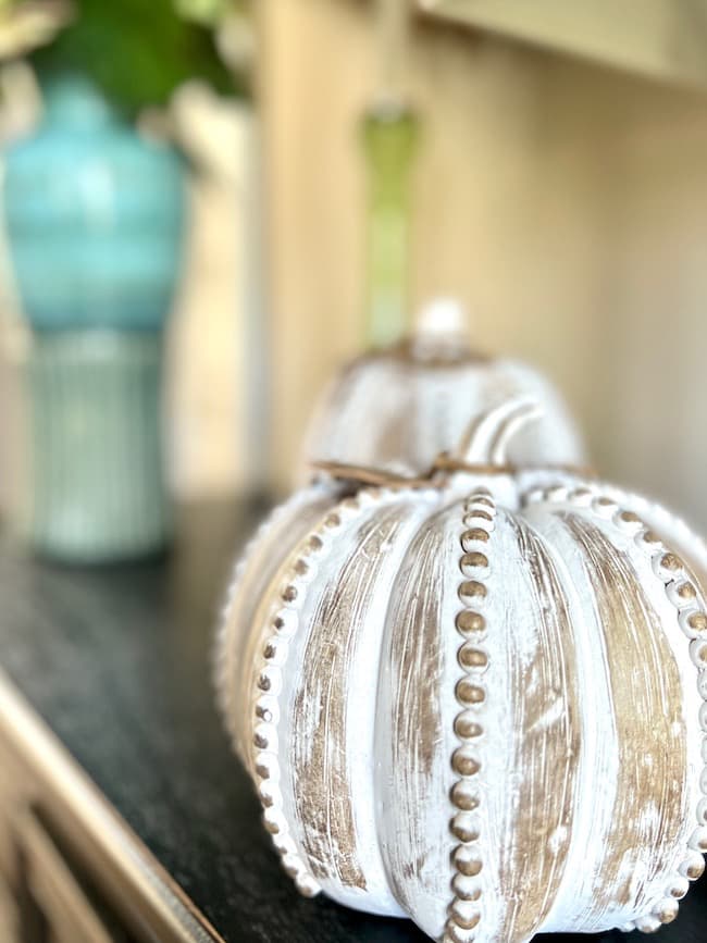 Wooden pumpkins in the foyer