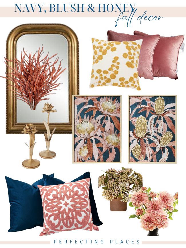 Navy, Pink, and Honey fall decor scheme 