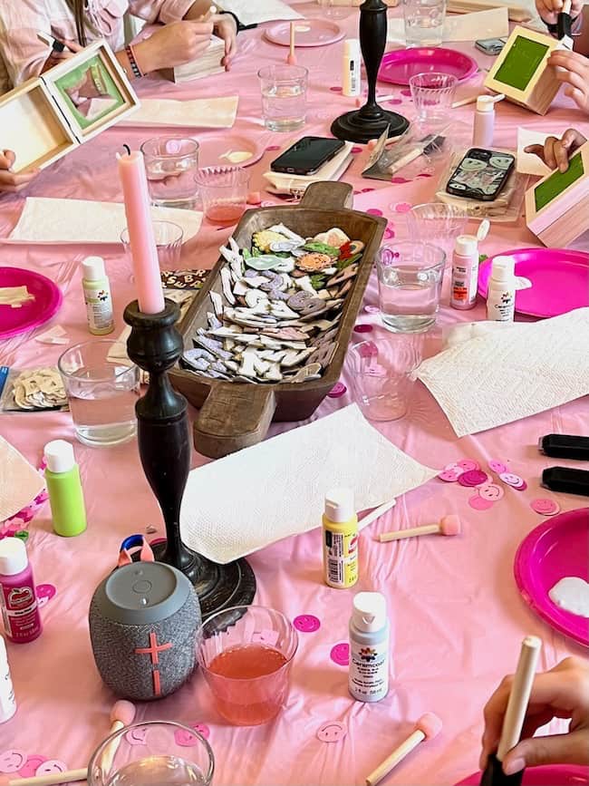 Birthday party crafts table