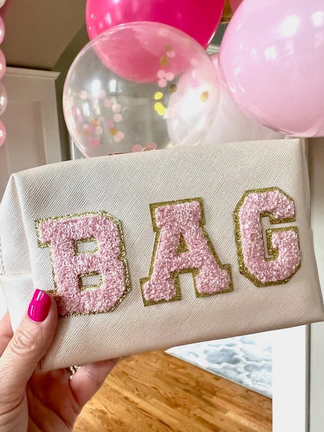 Teen girl birthday party ideas - custom cosmetic bag craft with chenille letters.