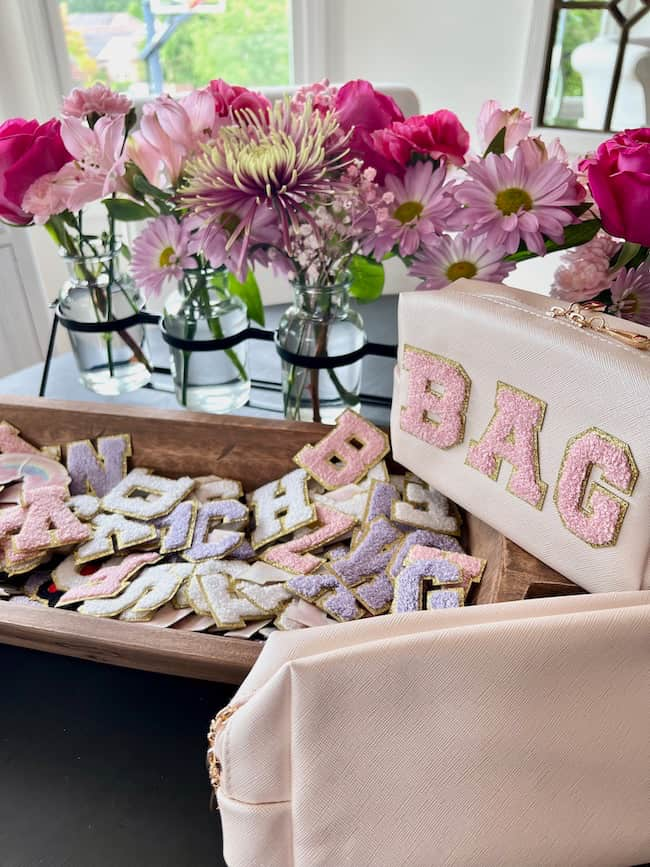 Teen girl birthday party ideas - custom cosmetic bag craft with chenille letters.