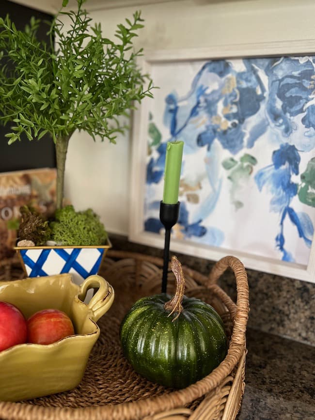 Kitchen Counter Fall Decor in Basket