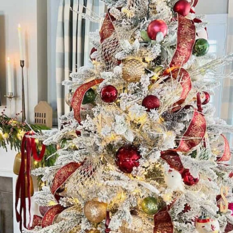 Flocked Christmas Tree Decorating ideas with King of Christmas