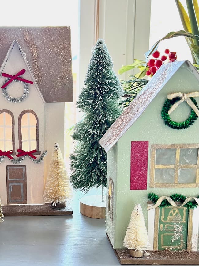 Make your own colorful DIY Christmas Village houses.
