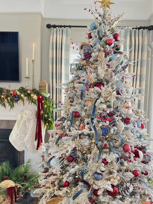 Classic Christmas Tour Living room flocked tree