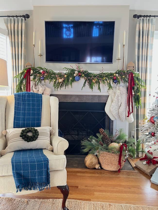 Christmas fireplace decor with garland