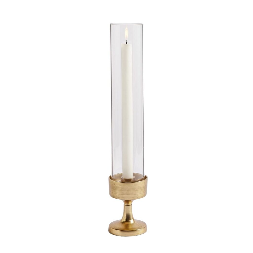 Brass and Glass Hurricane Taper Candleholder
