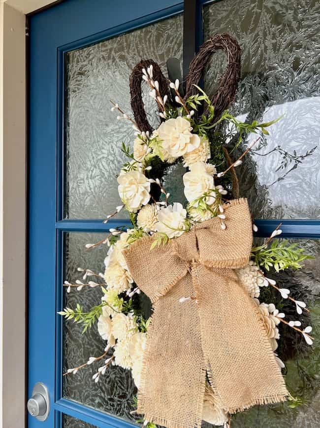 DIY Bunny Wreath on Blue Front Door