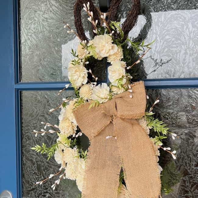 DIY Bunny Wreath on Blue Front Door