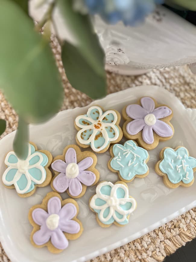 Serve blue and lavender flower-shaped sugar cookies for your bridal shower