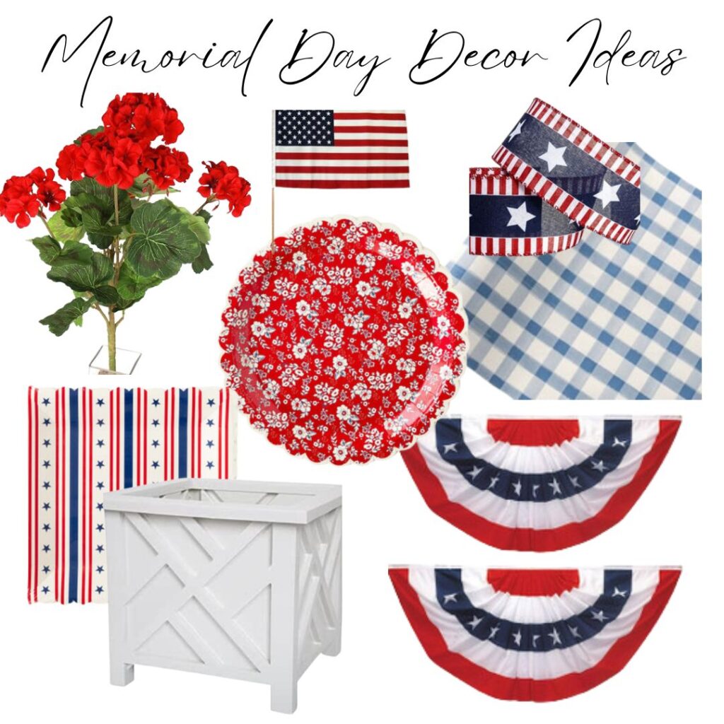 Memorial Day Patriotic Themed Decor collage in red, white, and blue