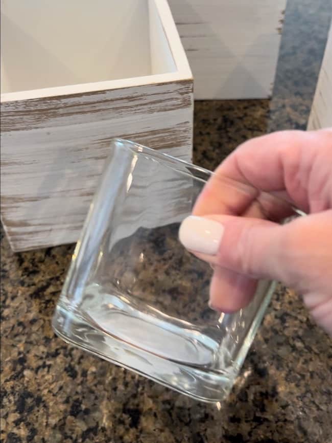 Small glass vase for inside the wooden boxes