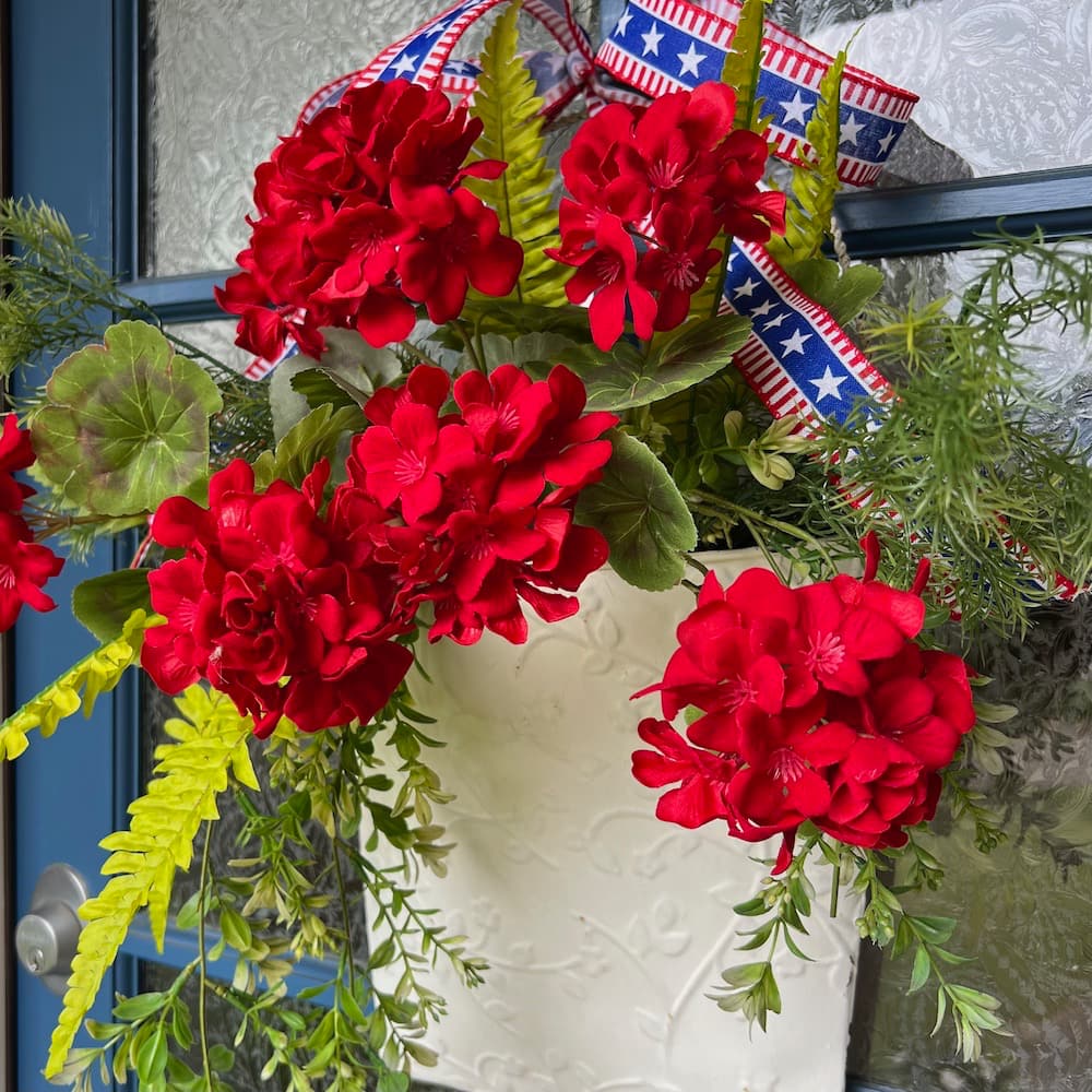 Easy Patriotic Door Decoration Idea: July 4th Flower Bucket