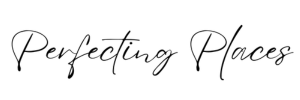 Handwritten script text reads "Perfecting Places." The text is in an elegant, flowing style, with both words capitalized. The background is plain white.