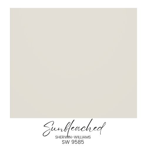 A sample swatch of Sherwin-Williams paint color "Sunbleached" SW 9585, featuring a soft, light beige hue that perfectly complements the classic Sherwin-Williams paint color palette.