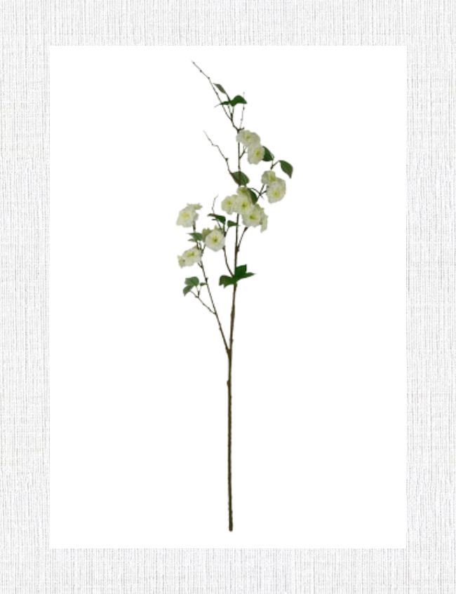 A tall, slender branch with small white flowers and green leaves graces the entryway decor, set against a textured, light-colored background. Perfect for bringing a touch of spring to your foyer.