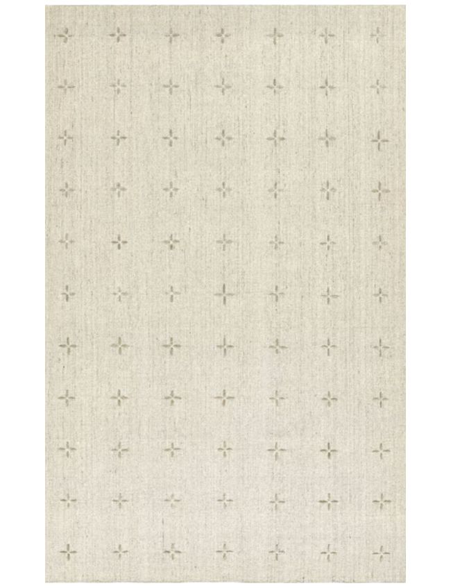 A rectangular, beige rug with a subtle pattern of small, evenly spaced plus signs arranged in rows and columns. This minimalistic design perfectly captures the understated elegance of neutral textured area rugs for any space.