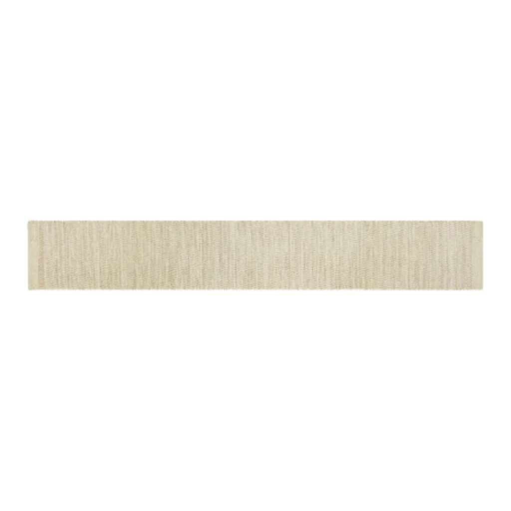A long, narrow, rectangular strip of light beige textured material set against a white background.